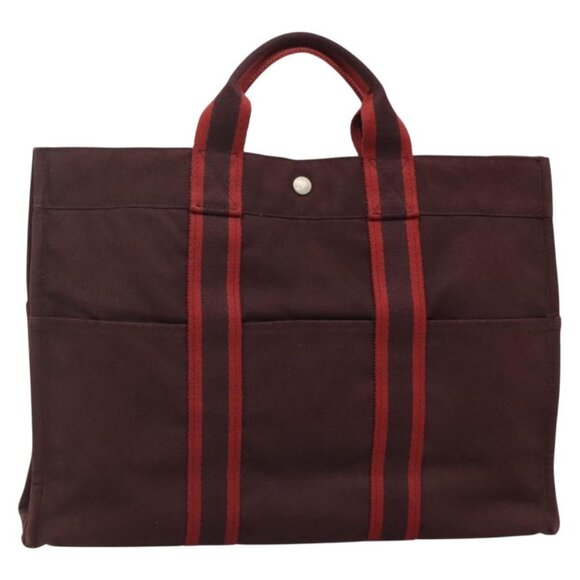 HERMES Fourre Tout MM Hand Bag Canvas Red Auth ti3347 - Picture 1 of 16